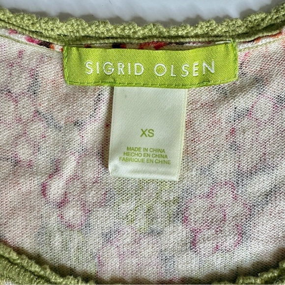 SIGRID OLSEN XS Silk Knit Moss Green Orange Pink Floral Sleeveless Sweater Vest - Picture 6 of 13